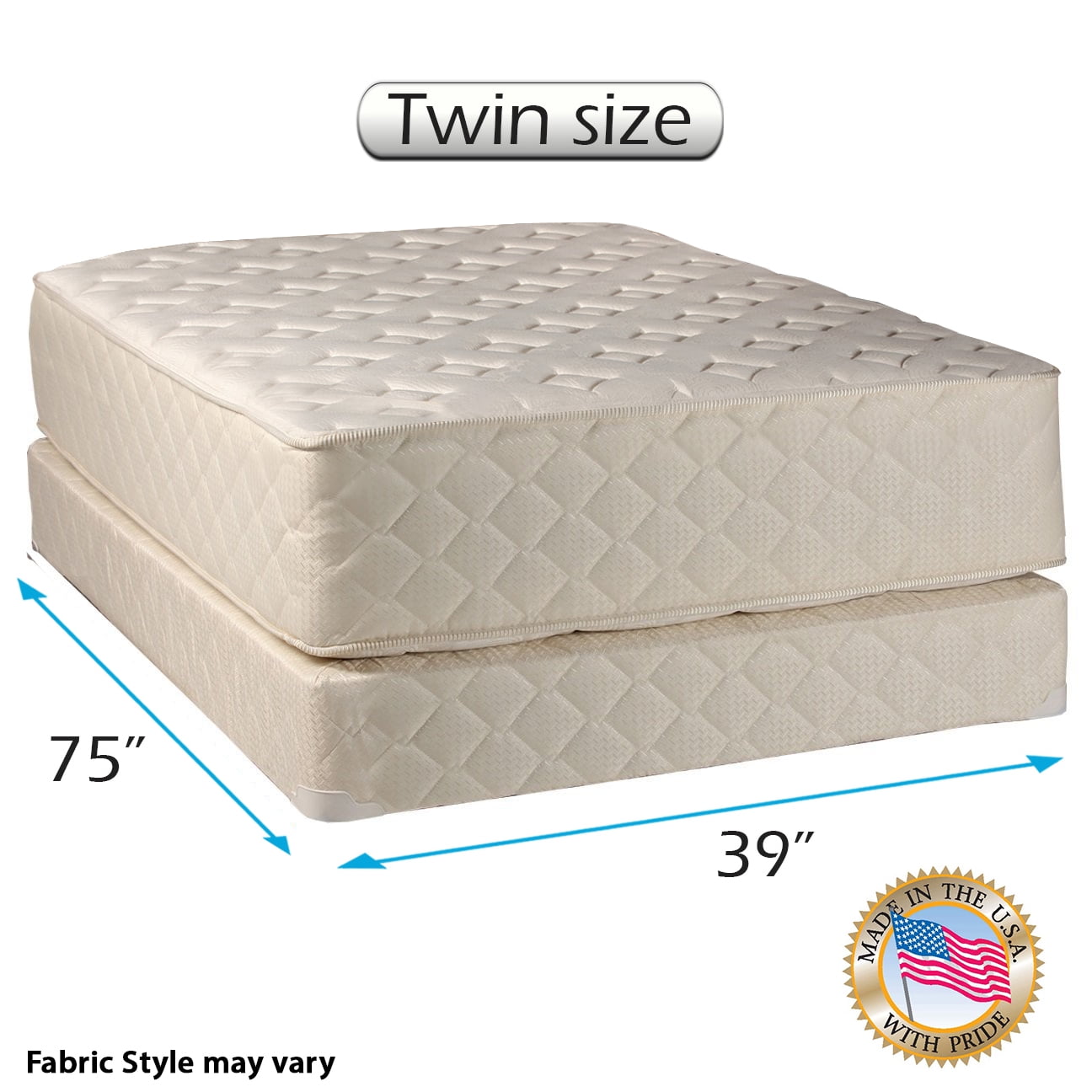 Dream Solutions USA Highlight Luxury Firm Twin Mattress & Low 5 Height Box Spring Set with Mattress Cover Protector Included - Fully Assembled, Spinal Support, Innerspring Coils, Longlasting