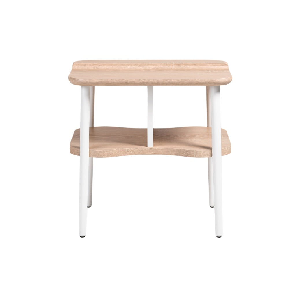 Modern Minimalist Side Table with Curved Design and Wooden Top