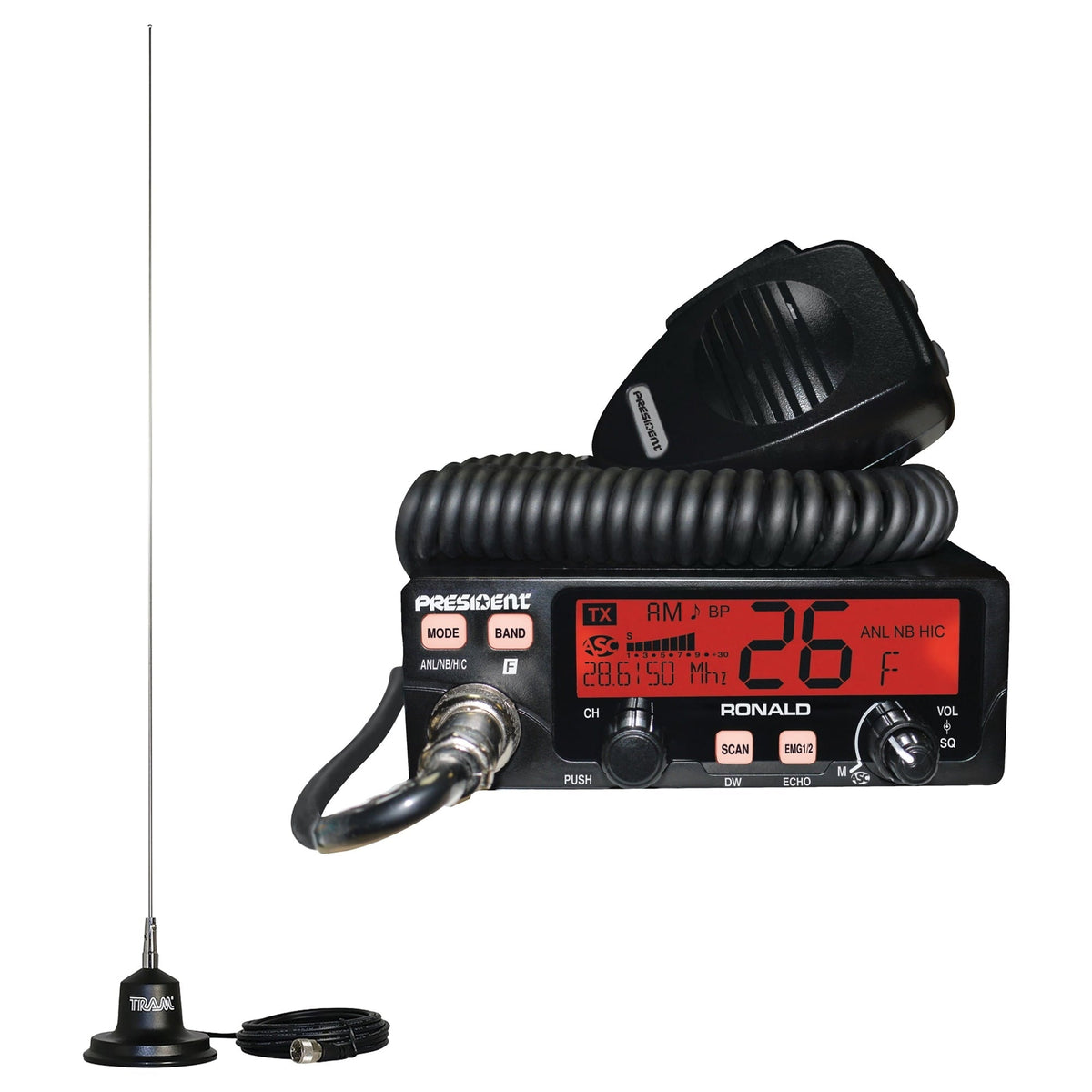 President TXUS500 Ronald 10 Meter Radio & Tram 300 Cb Antenna 4-inch Magnet Kit