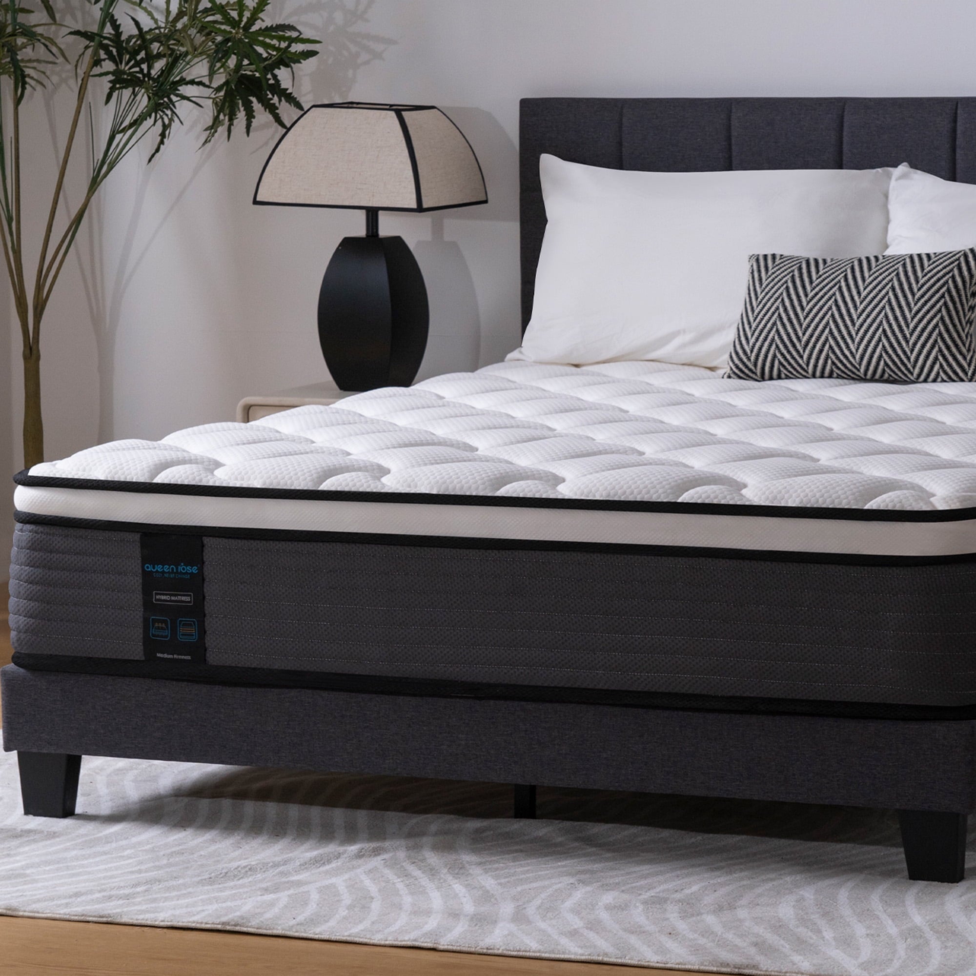 12'' Queen Hybrid Mattress, QUEEN ROSE Hybrid Firm Mattress in Lens Box with Gel Memory Foam, Individually Wrapped Pocket Coils Innerspring, Pressure-Relieving and Supportive, Mattress Queen Size