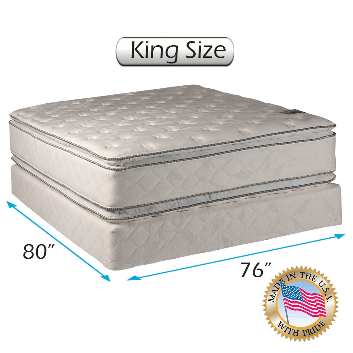 Dream Sleep Princess Gentle Plush King 2-Sided Pillowtop Mattress Set with Mattress Cover Protector - Sleep System with Enhanced Cushion Support, Orthopedic, Longlasting by Dream Solutions USA