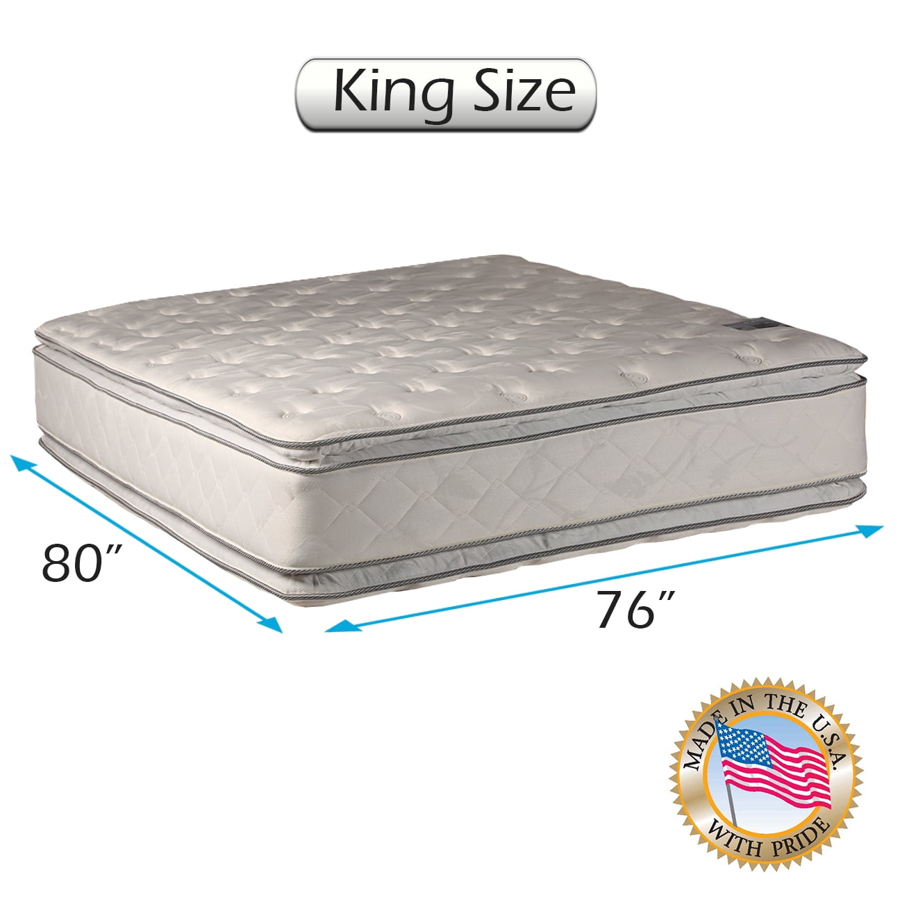 Dream Sleep Hollywood Gentle Plush 2-Sided Eurotop Mattress Only with Mattress Cover Protector - Orthopedic, Sleep System with Enhanced Cushion Support by Dream Solutions USA (King 76 x80 x12 )