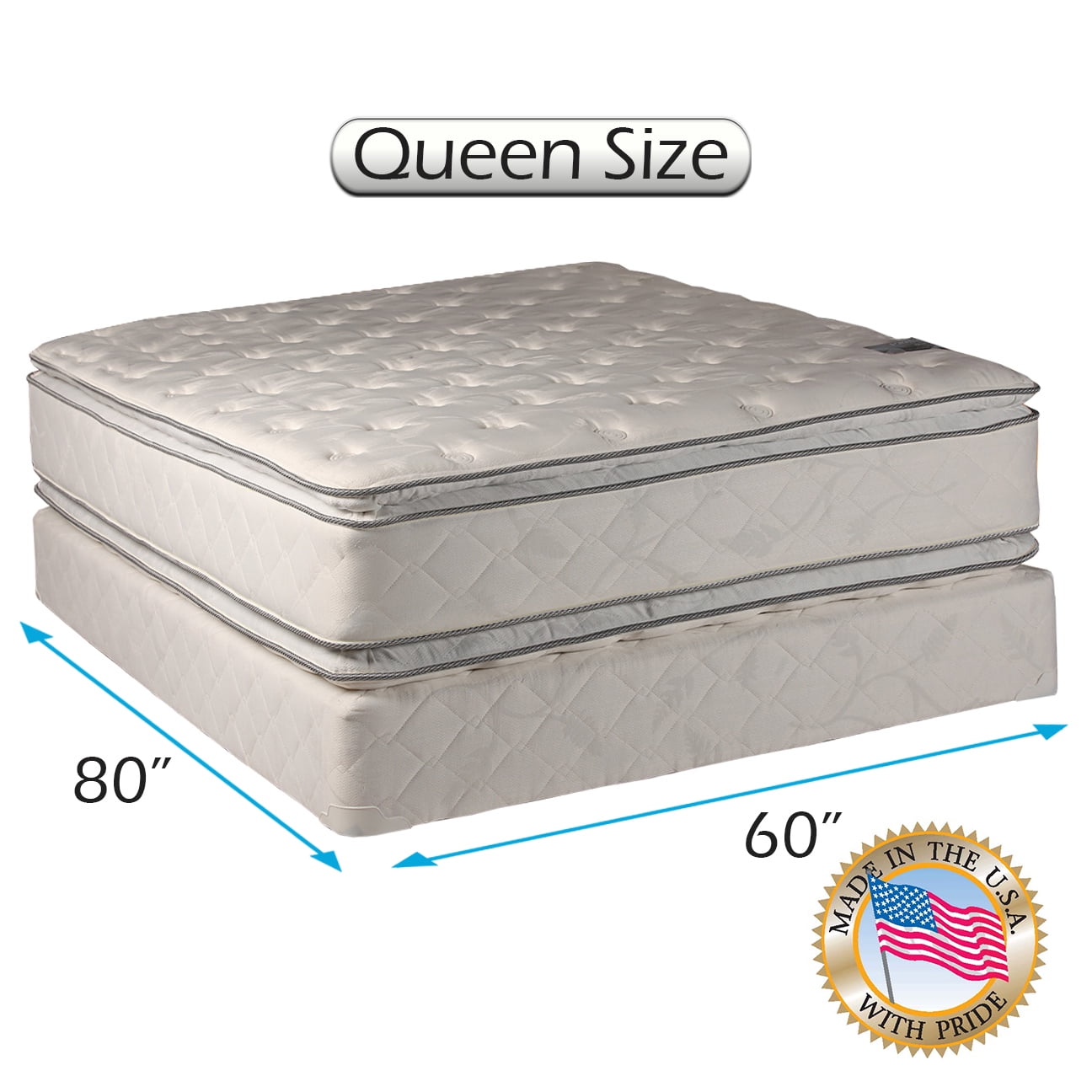 Dream Sleep Gentle Plush Double-Sided PillowTop (Eurotop) Queen Size - Mattress Set with Bed Frame - Sleep System with Enhanced Cushion Spine Support, Longlasting Comfort by Dream Solutions USA