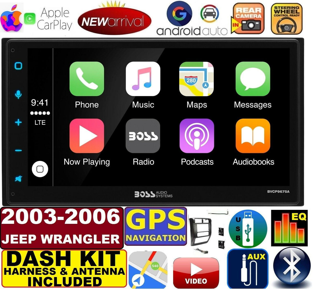 03-06 JEEP WRANGLER TJ GPS NAVIGATION SYSTEM APPLE CARPLAY ANDROID AUTO STEREO