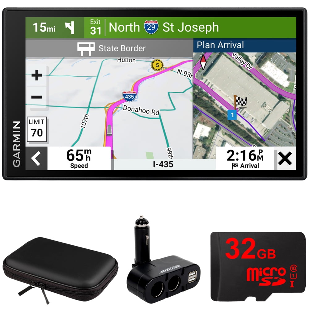 Garmin 010-02738-00 dezl OTR610 6 GPS Truck Navigator Bundle with Hard EVA 8 Case with Zipper, 32GB MicroSD Memory Card and Deco Gear Dual DC12V/24V Electronic Multifunction Vehicle Socket