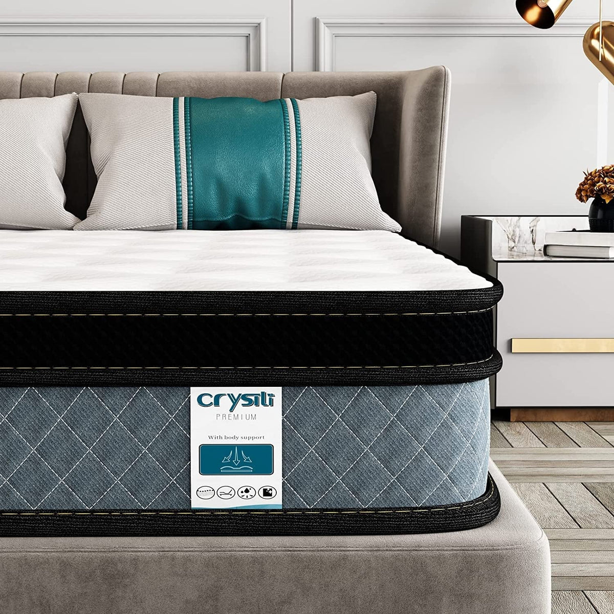 Crystli 10 Queen Size Pocket Innerspring Memory Foam Hybrid Mattress in Recorder Box