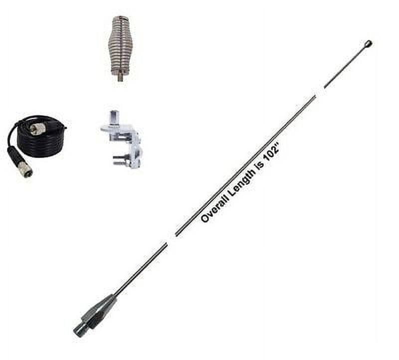 HUSTLER 102 WHIP CB Ham Antenna Stainless Steel, 9ft COAX, SPRING & MOUNT