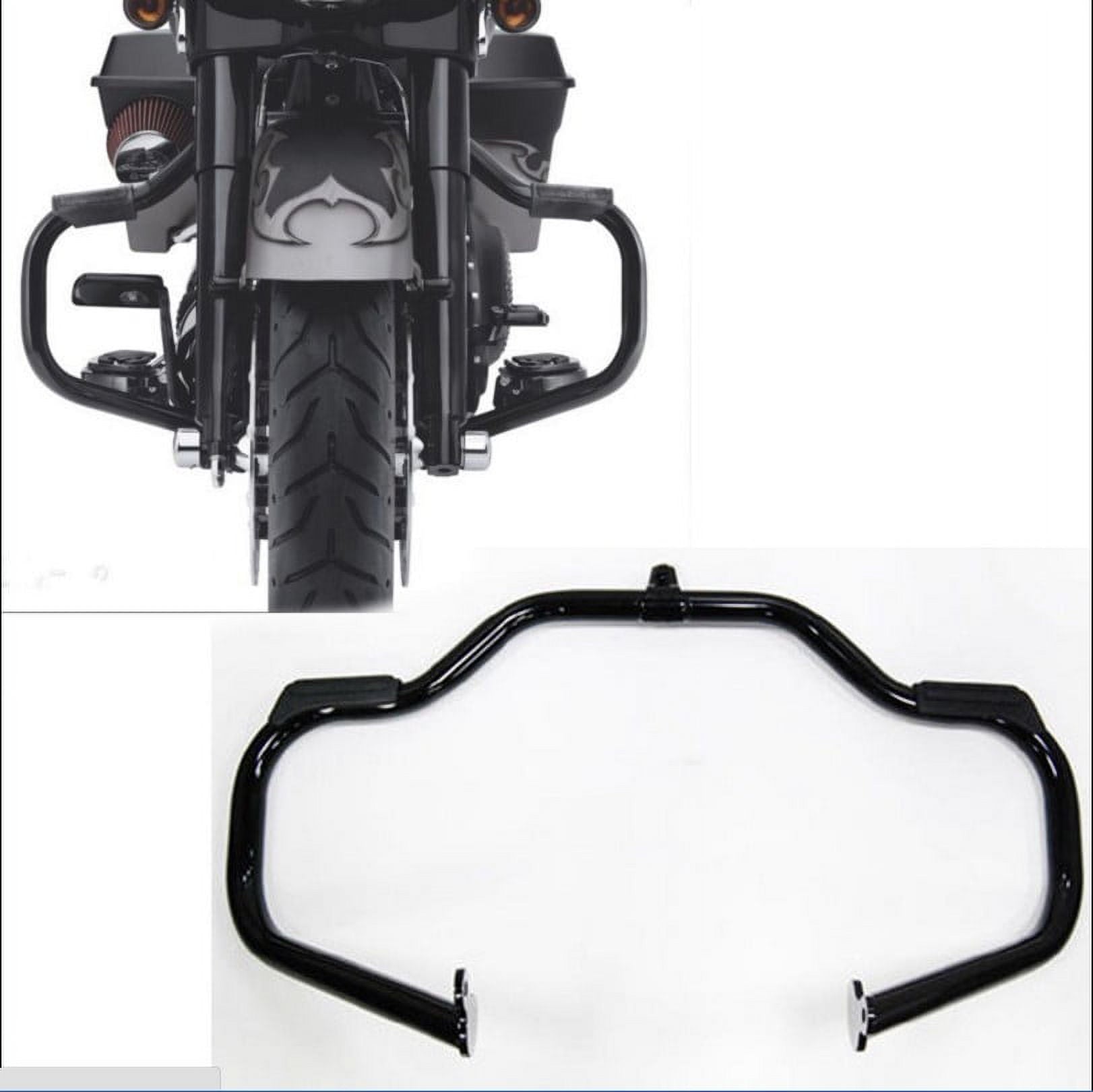 HTT Motor Black Highway Rail Engine Guard Crash Bar for Harley Davidson Touring 2009 - 2017 Road King FLHR/ Street Glide FLHX/ CVO Street Glide FLHXSE (Aftermarket 49155-09A)