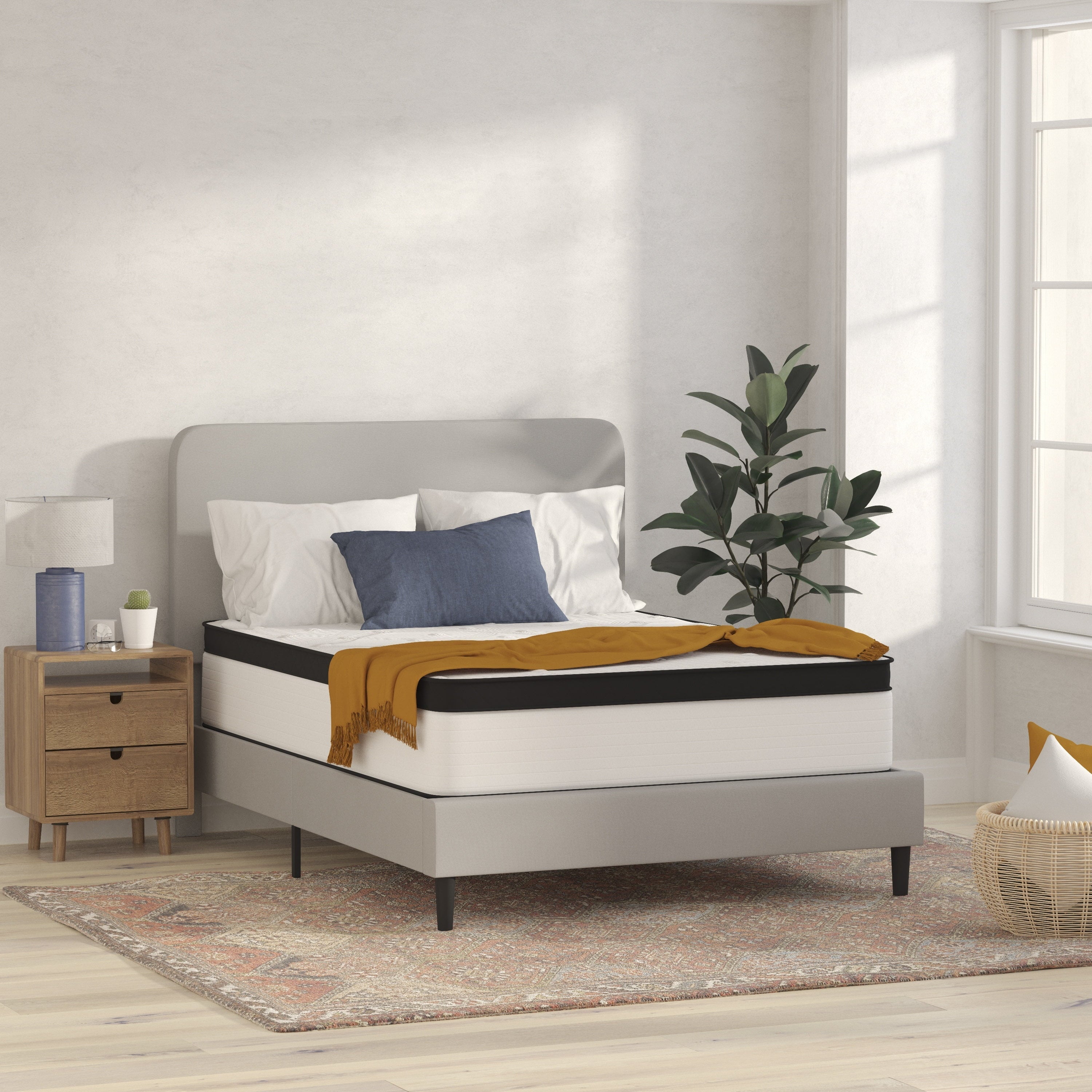 BizChair Firm 12 Inch CertiPUR-US Certified Hybrid Pocket Spring Mattress, Extra Firm Feel, Durable Support, Full Mattress in Camcorder Box