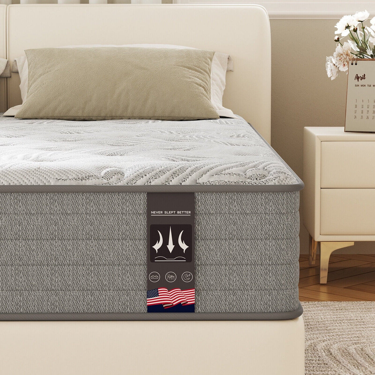BoTong Adult Innerspring & Gel Memory Foam Hybrid Mattress,12 Queen Size Pocket Spring mattress in Lens box, Medium Foam