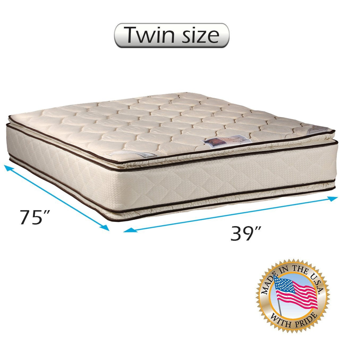 Coil Comfort Two-Sided Pillow Top Twin Mattress Only with Mattress Cover Protector Included - Fully Assembled, Orthopedic, Good for your back, Longlasting Comfort by Dream Solutions USA