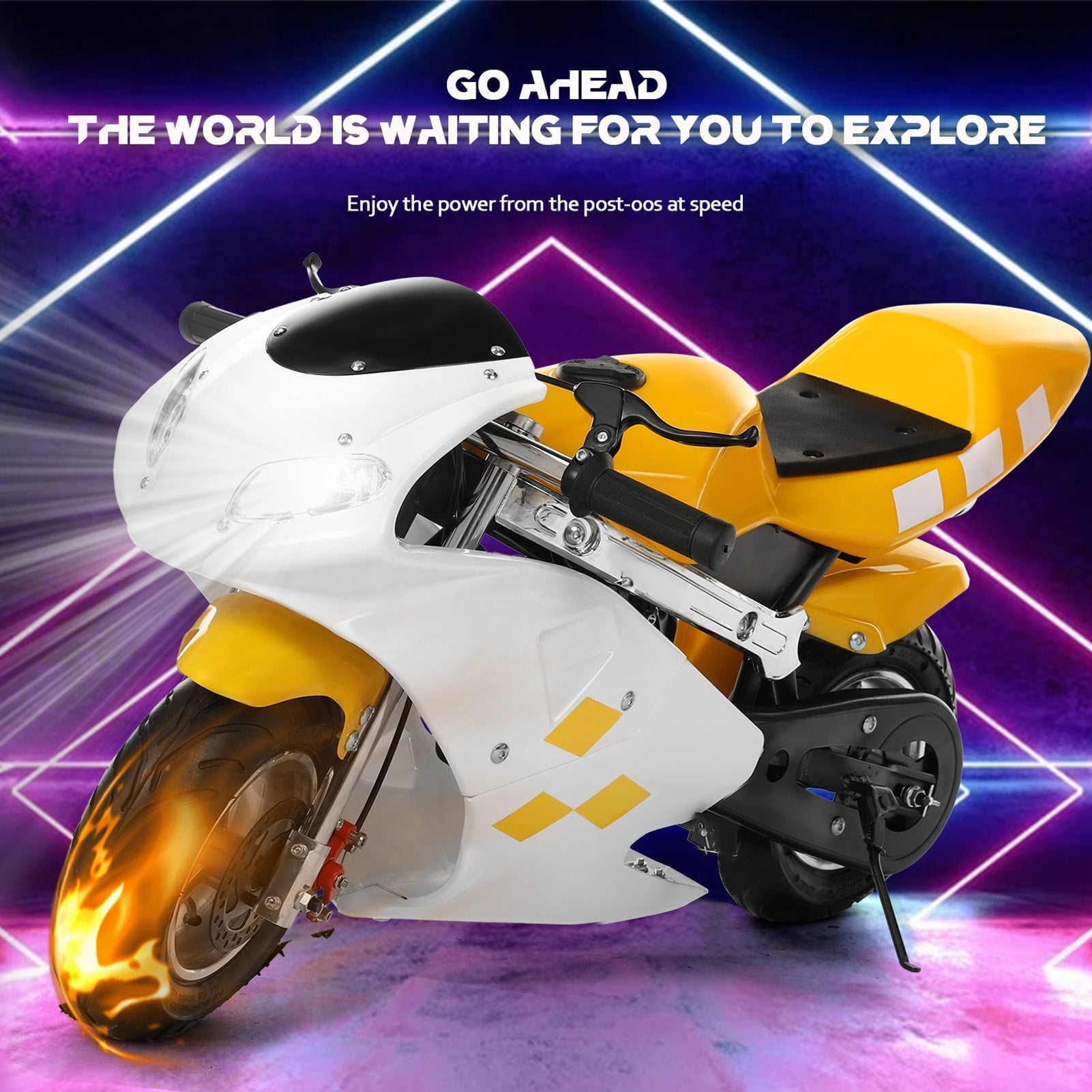 Demete 49cc Pocket Bike, Strong Power Dual Headlights, Mini Motorcycle for Kids, 2 Stroke Gas Racing Motorbike, Dual Brake