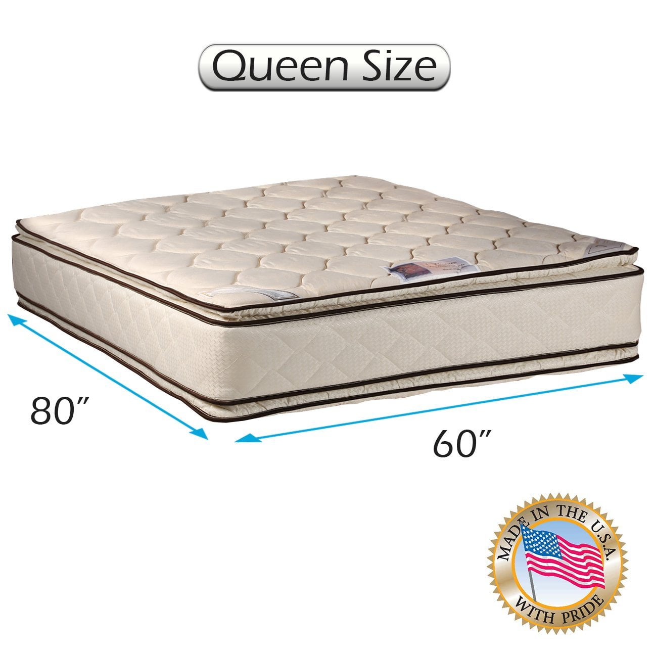 Dream Sleep Coil Comfort Two-Sided PillowTop Queen Mattress Only with Mattress Cover Protector Included - Fully Assembled, Orthopedic, Good for your back, Longlasting Comfort