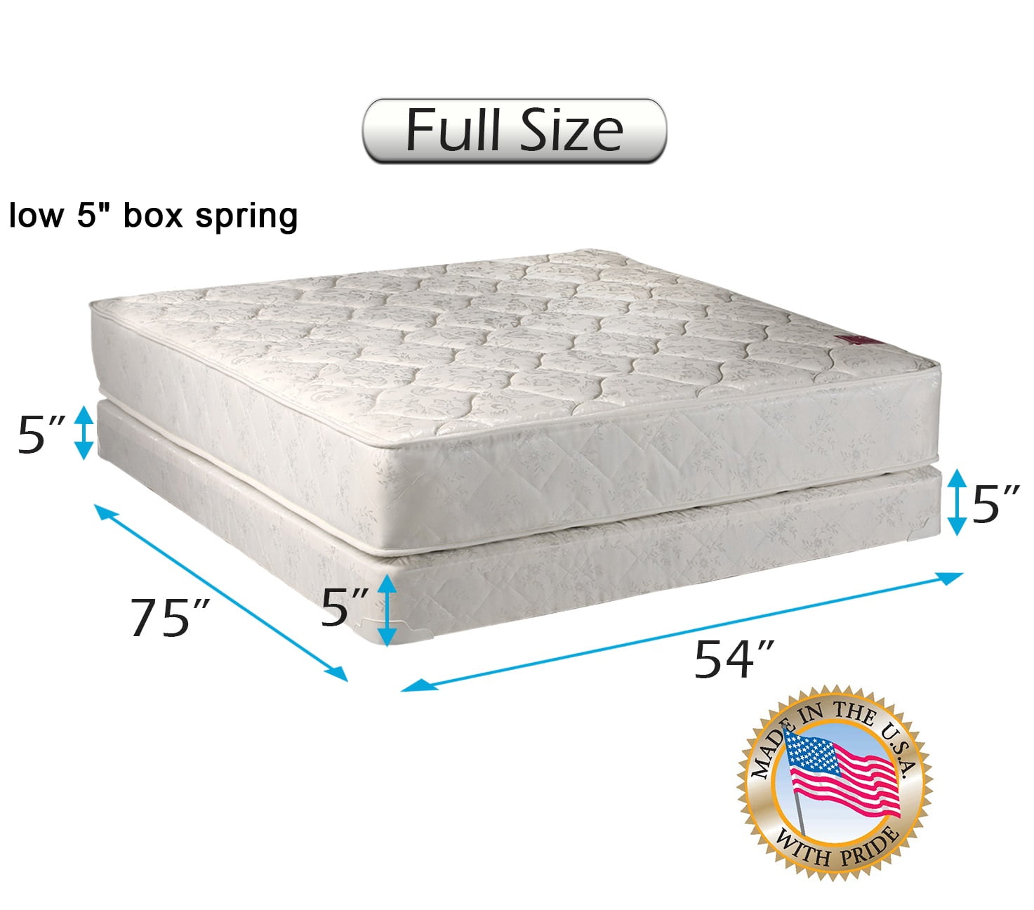 Dream Sleep Legacy Flippable Double-Sided Mattress and Low Height Box Spring Set with Bed Frame Included - Spine Support, Orthopedic, Long Lasting Comfort by Dream Solutions USA (Full 54 x75 x8 )