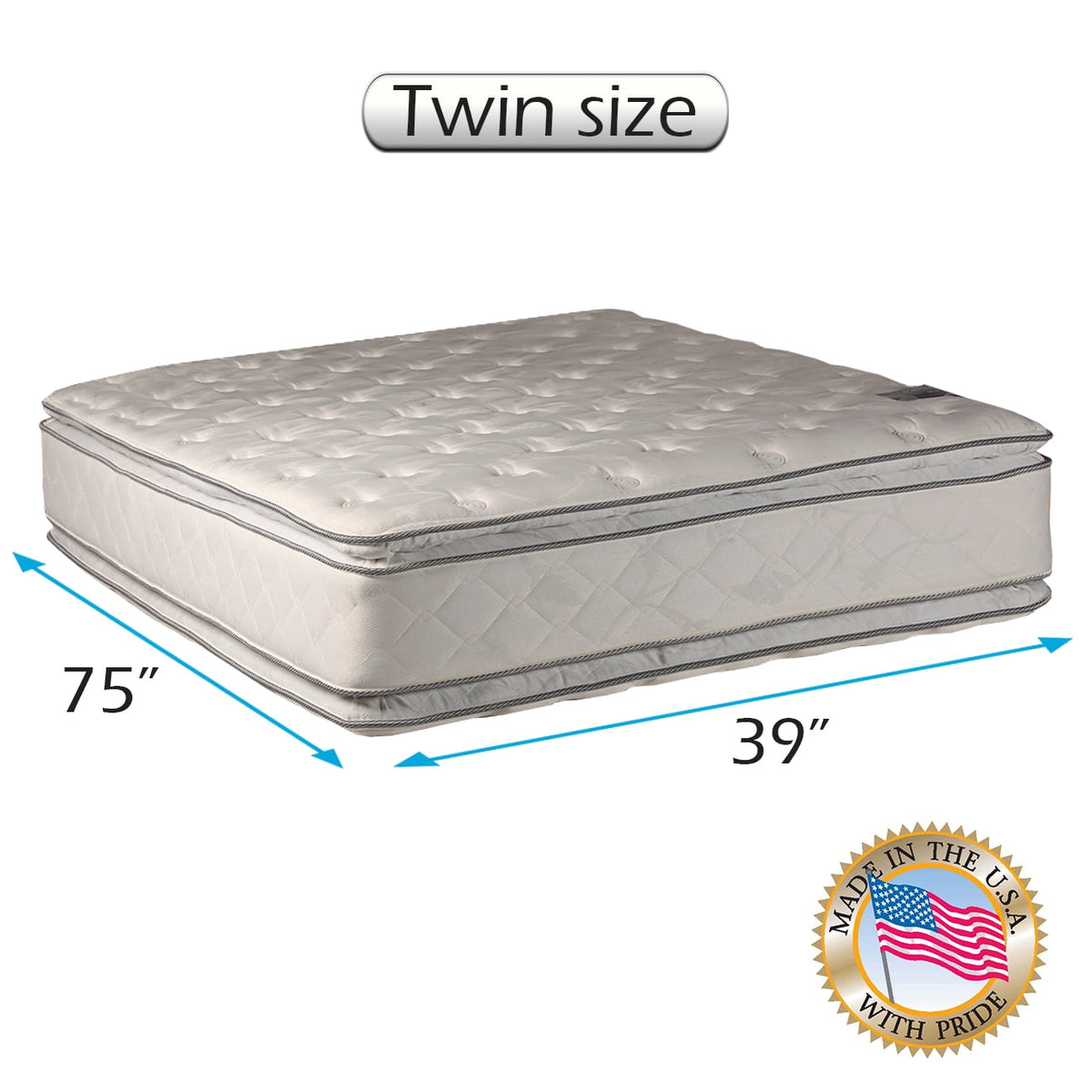 Dream Sleep Princess Gentle Plush Double-Sided Mattress Only with Bed Frame Included - PillowTop, Orthopedic, Sleep System Support, Longlasting by Dream Solutions USA (Twin 39 x75 x12 )