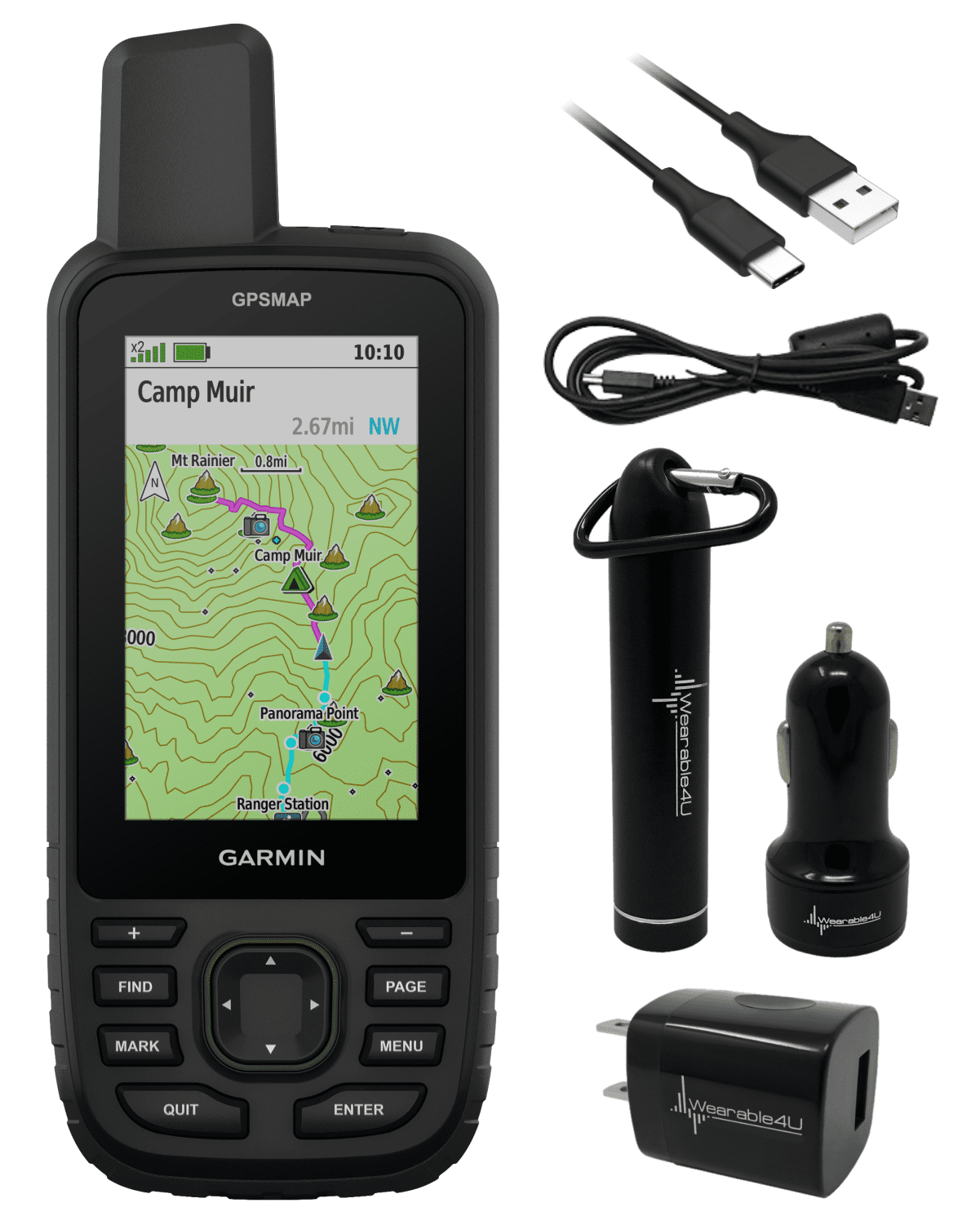 Garmin GPSMAP 67 Rugged GPS Hiking Handheld, Expanded GNSS Support, 3in Display with Wearable4U Power Pack Bundle