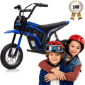 HNH 24V 350W Electric Dirt Bike Ride Screen Toy Motorcycle for Kids Age for 6-12, 14Mph, 2 Speeds, Hand-Operated Dual Brakes, Twist Grip Throttle