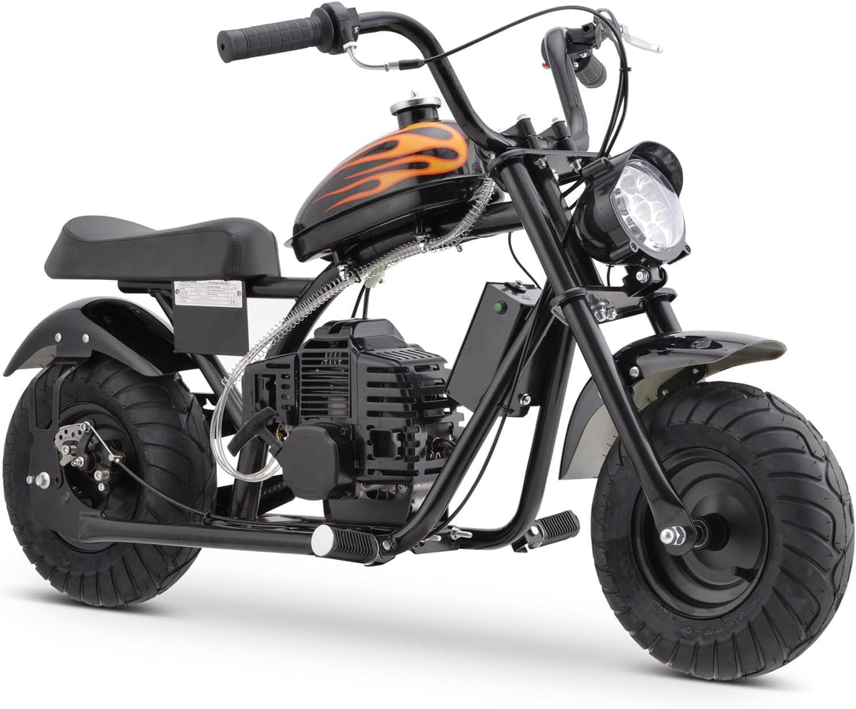 HOVER HEART Gas Mini Chopper Bike, DB004 Model 49.4 CC 2-Stroke Dirt Bike with Big Headlight, Premium Tire, Metal Frame, Disc Brakes, Max Load 165Lbs, Up Display 20Mph, EPA Approved
