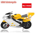Hiecau 49cc 2 Stroke Pocket Bike, Mini Motorcycle for Kids, Gas Pocket Motorbike with Strong Dual Brake, Racing Max Speed 20Mph, Dual Headlights-White & Yellow