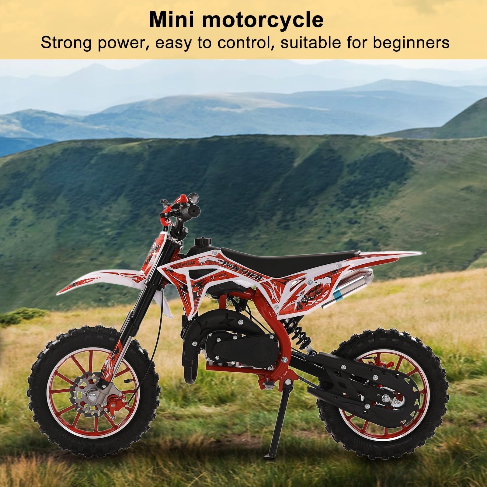 Joernso 49cc 2-Stroke Kids Dirt Bike, Gas Power Motocross, Off Road Mini Motorcycle, Pocket Motorbike with Front Back Disc Brakes, Racing Max Speed 40KM/H (Red)