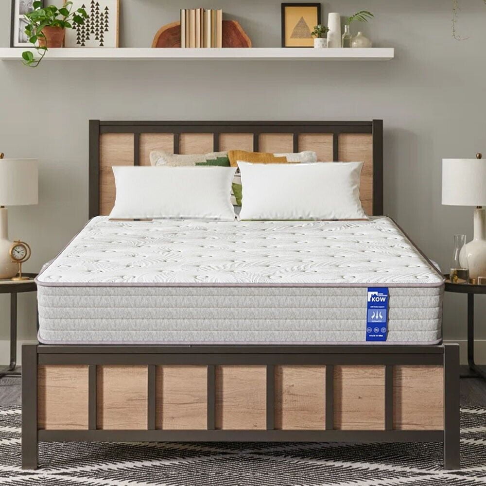 KOW? 12 inch Full Size Innersping Mattress in Lens box,Medium Firm,Pressure Relief,5 Zones Support,Egde Support & Comfortable Foam