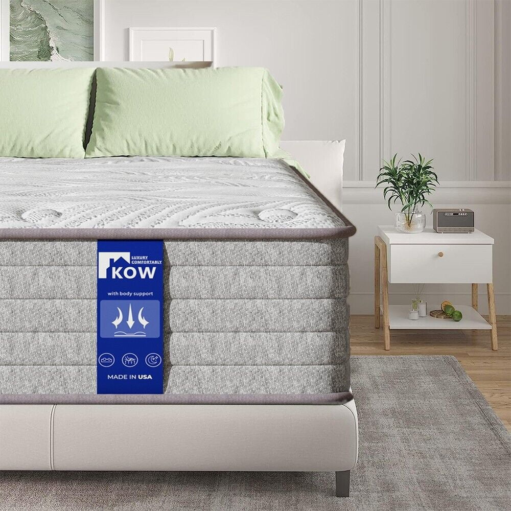 KOW? 12 inch Hybrid Mattress, Full Size Medium Firm innerspring Mattress in Recorder Box, with 3 Layer Premium Foam and Pocket Springs,