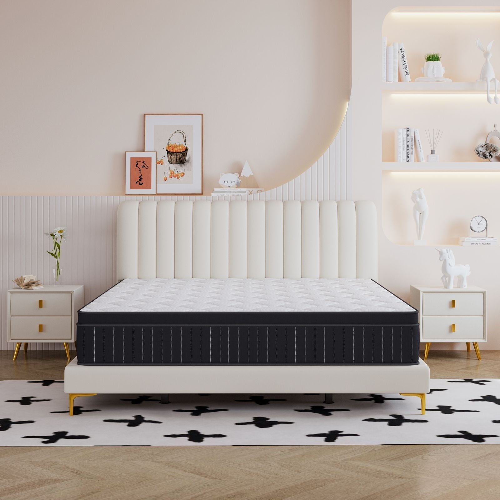 King Mattress, 12 Inch Medium Firm Mattress Full Size,Gel Memory Foam Hybrid Bed Mattress, Individual Pocket Spring Mattress In Camcorder Box for Motion Isolation, Deep Sleep(Black)
