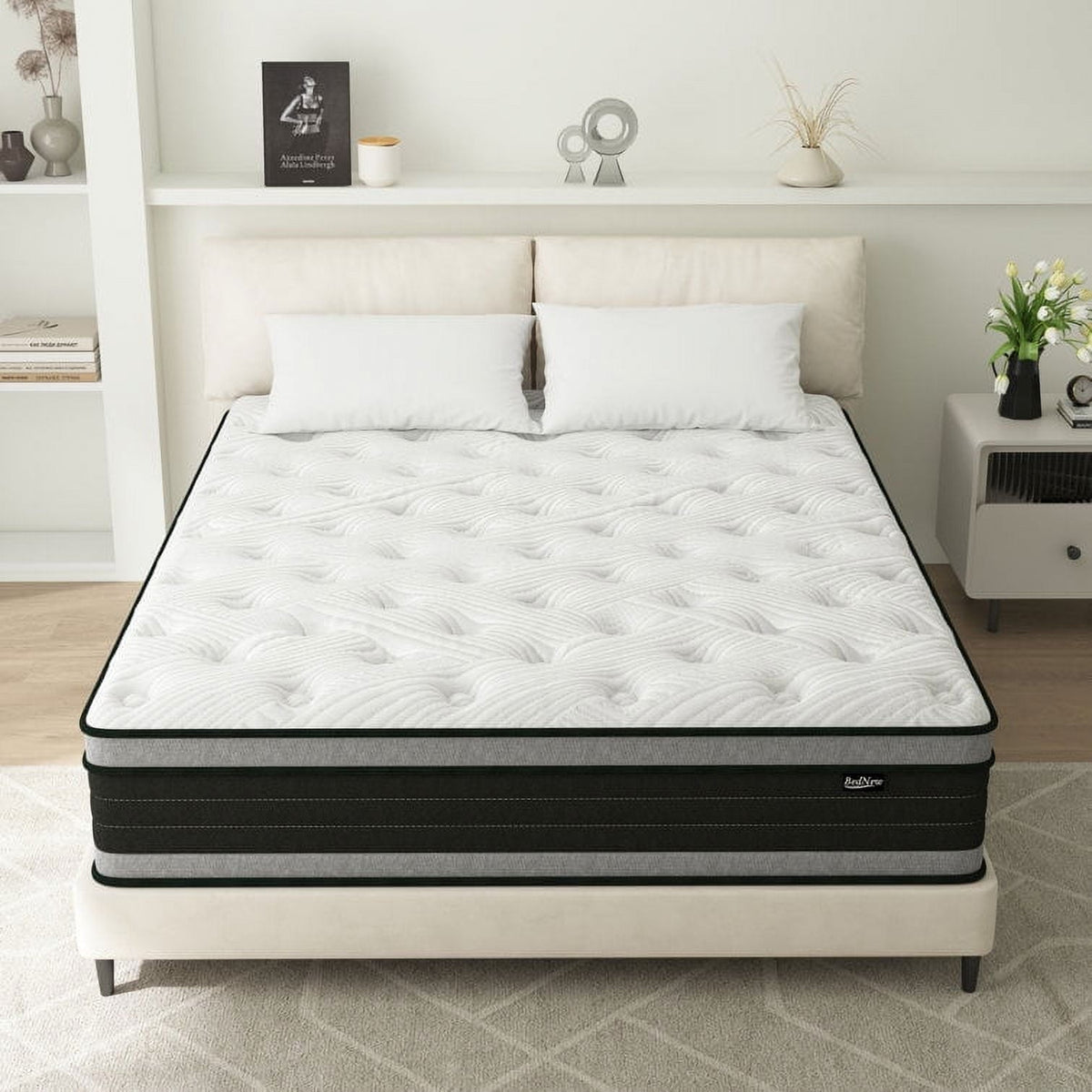 King Mattress, BedNew 14 inch Medium Firm Hybrid Pillow Top Mattresses in Lens Box, Pocket Springs