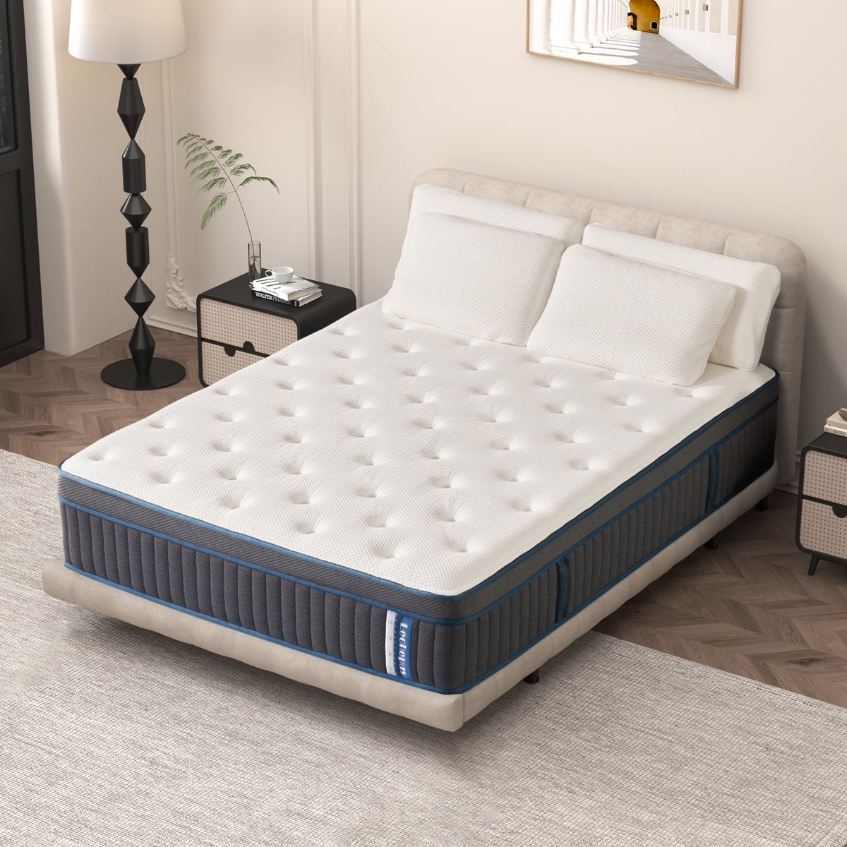 Lechepus Queen Mattress, 14 Inch Cooling Gel Memory Foam Hybrid Mattress with 7-Zone Pocket Springs, Medium Plush Mattresses in Lens Box, CertiPUR-US Certified