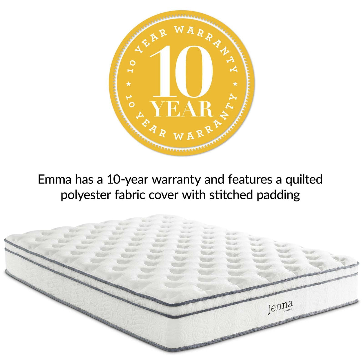 Modern Contemporary Urban Design Bedroom Full Size 10inch Mattress, Fabric, White