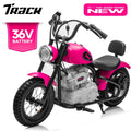 Track 7 36V Electric Dirt Bike for kids, 350W Ride Screen Motorcycle with Twist Grip Throttle, Hand-Operated Brakes, Key Start, Off-Road Motocross Speed Up Screen 15 MPH, Age 8+, Pink