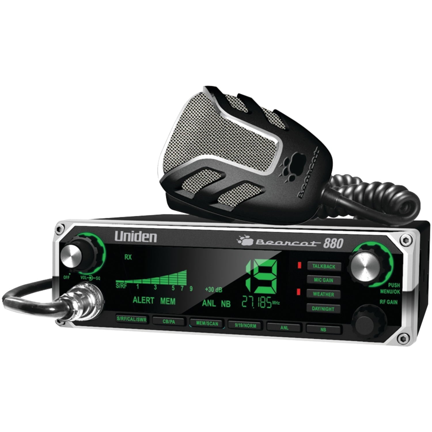 Uniden Bearcat 880 40-Channel CB Radio With 7-Color Display Backlighting, Browning BR-78 Flat Coil CB Antenna and Browning BR-MM-18 Mirror-Mount Kit With CB Antenna Coaxial Cable, 843631170205