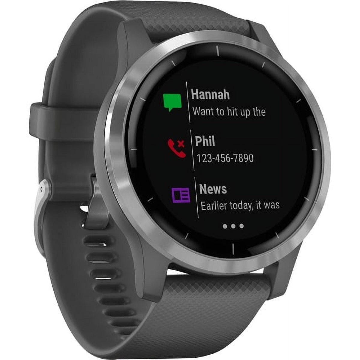 Garmin v¨ªvoactive? 4 Silver Stainless Steel Bezel with Shadow Gray Case and Silicone Band