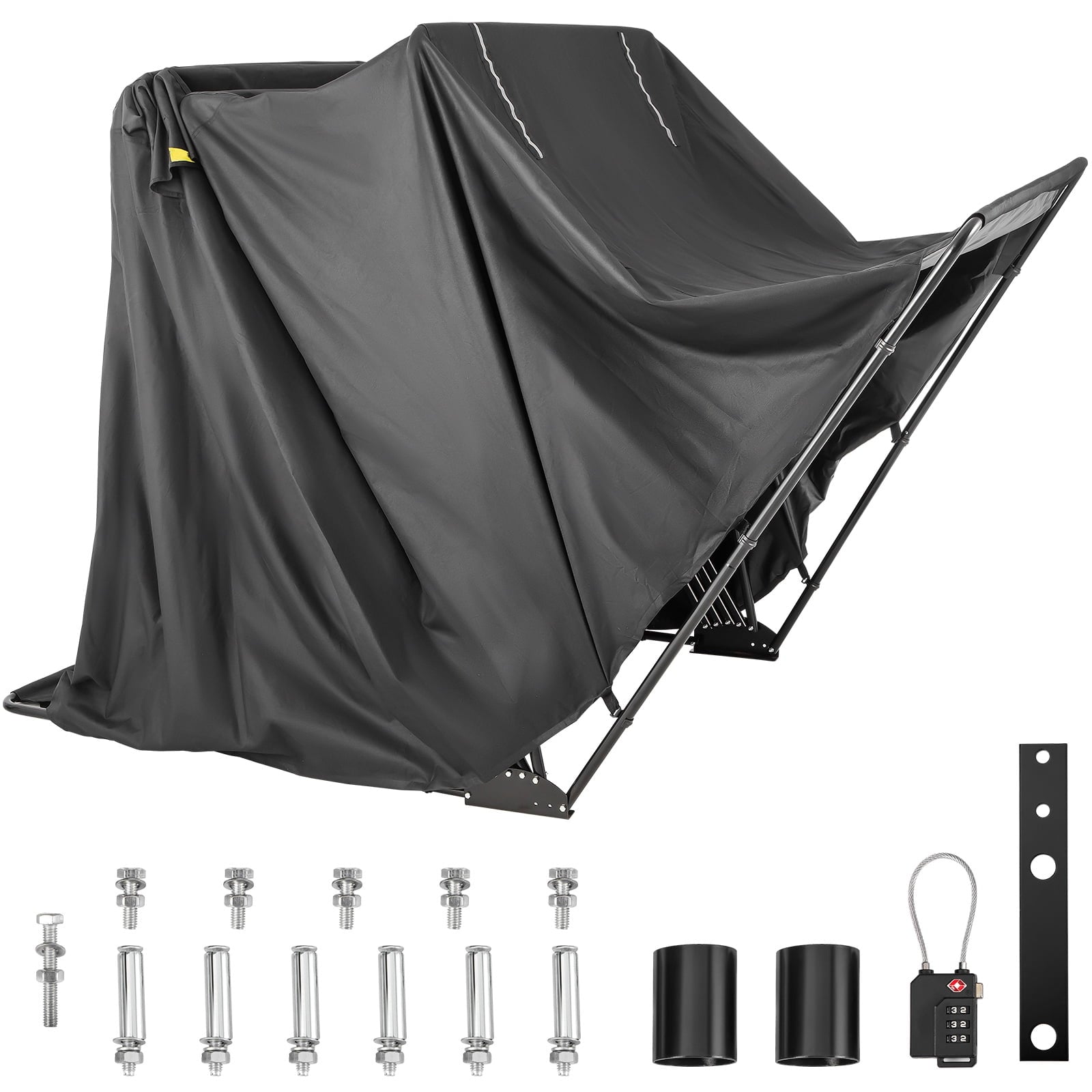 Motorcycle Shelter, Waterproof Motorcycle Cover, Heavy Duty Motorcycle Shelter Shed, 600D Oxford Motorbike Shed Anti-UV, 106.3 x41.3 x62.9 Black Shelter Storage Garage Tent w/ Lock & Weight Bag