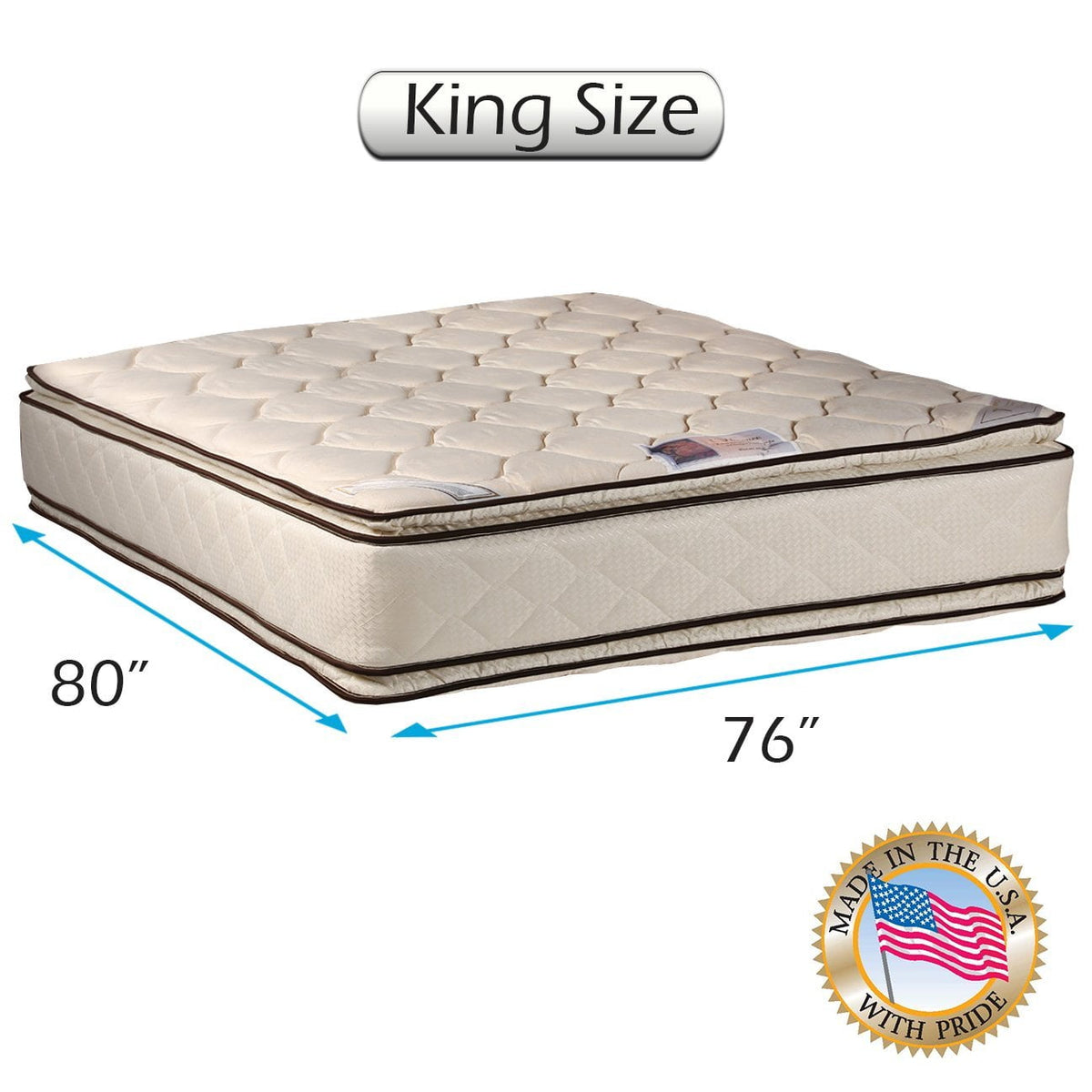 Dream Sleep Coil Comfort Double-Sided Pillow Top Mattress Only - Sleep System with Enhanced Cushion Support, Fully Assembled, Great for your Back, Longlasting Comfort (King 76 x80 x11 )