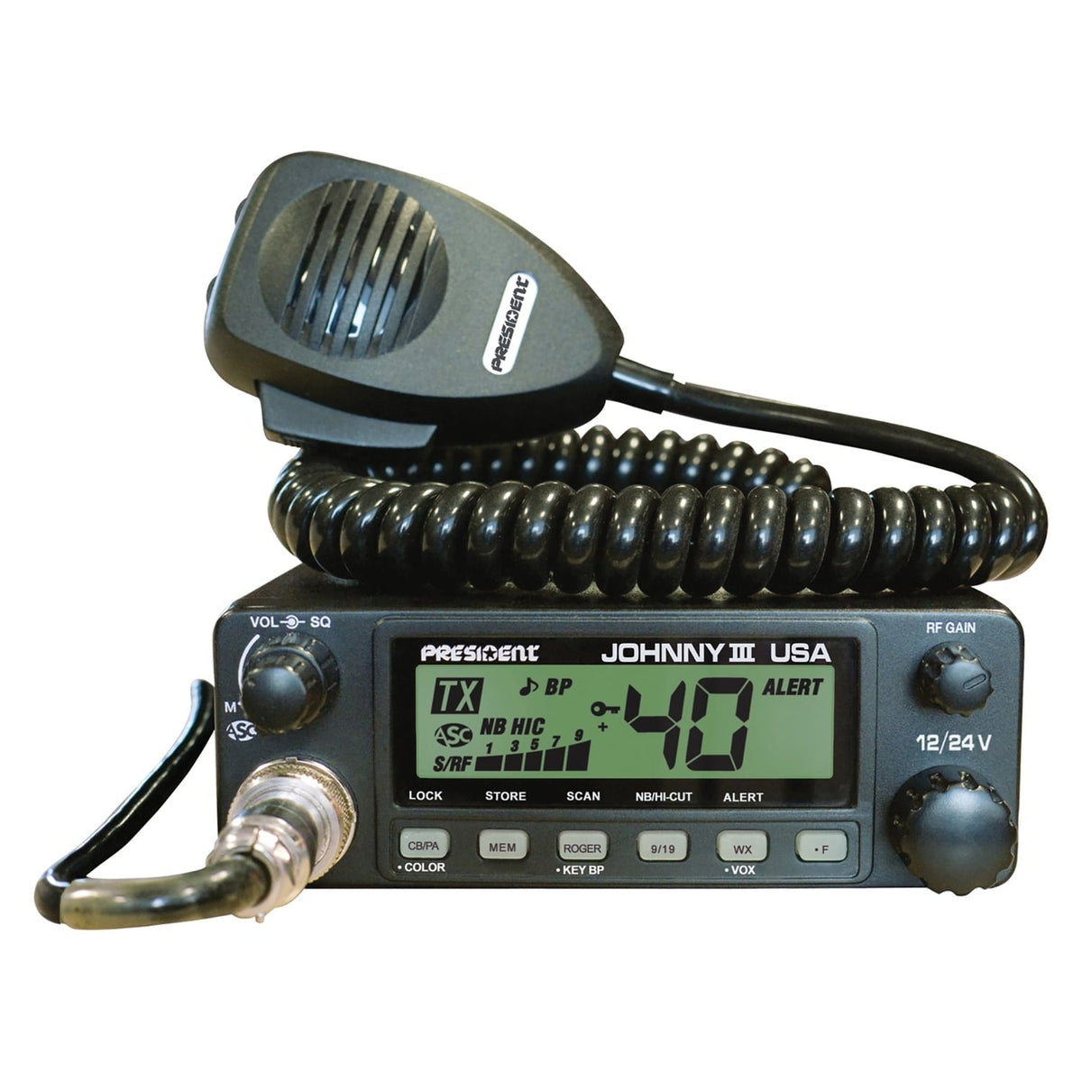 JOHNNY III USA 40-Channel 12-Volt/24-Volt Lens Weatherband CB Radio MU653 & IOWA Radial Whip CB Antenna