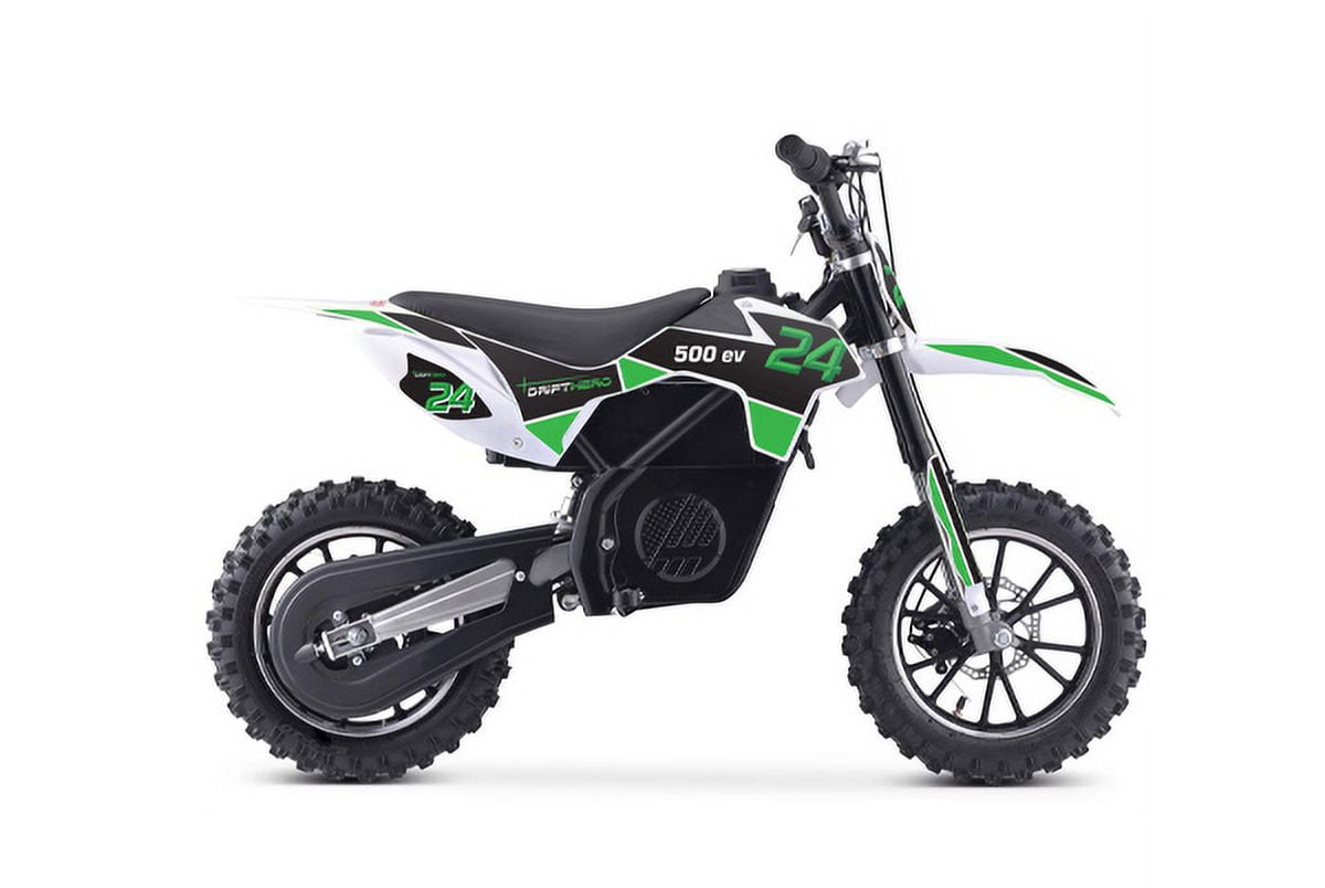 DRIFT HERO 500W, 24v12ah, Electric Dirt Bike, 16MPH Max Speed, 3 speed variable controls for parents, Toys motocross for Kids, Teens, Black, Green